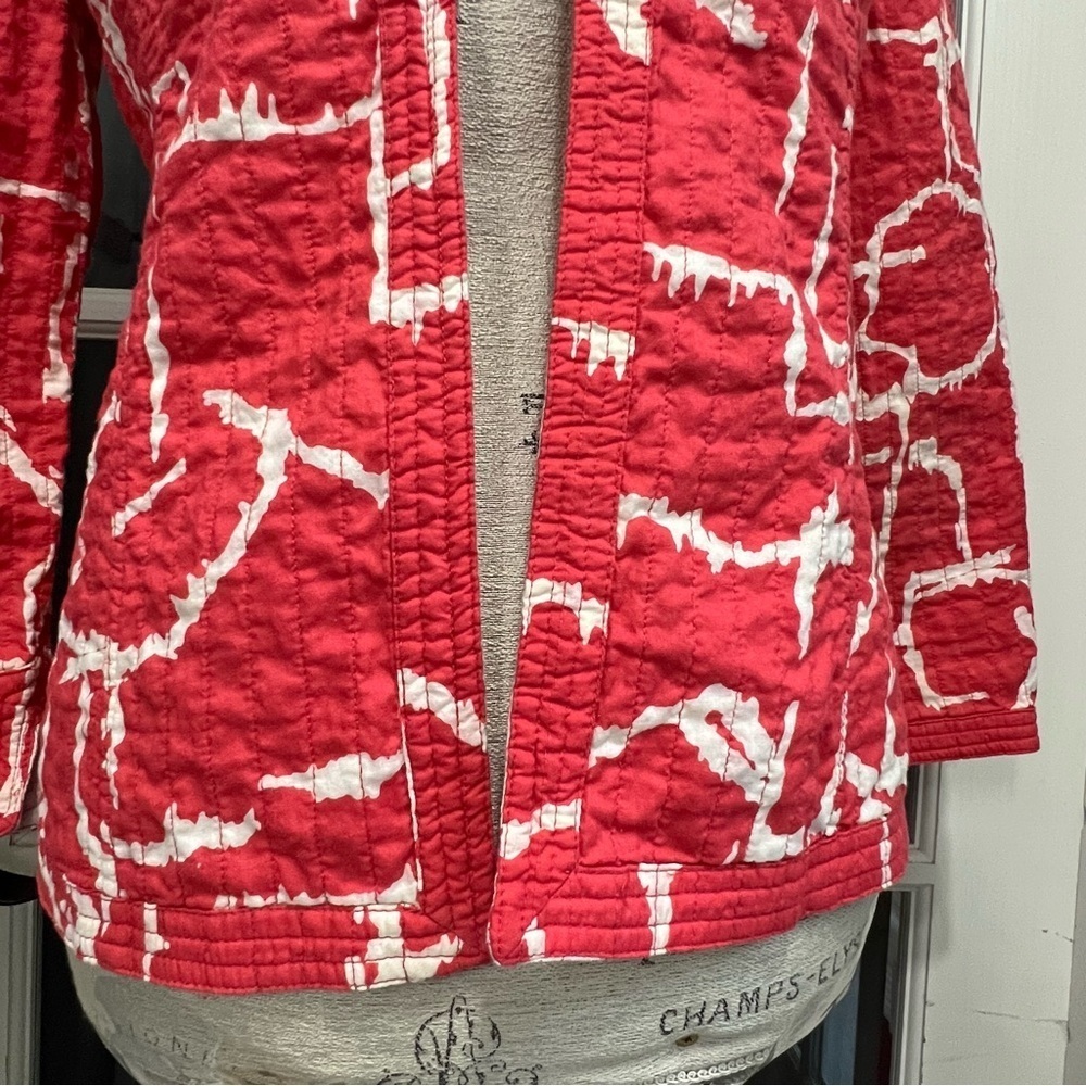 Chico’s Quilted Blazer Jacket Womens Size 0 Reversible Open Front Coral - Picture 6 of 11